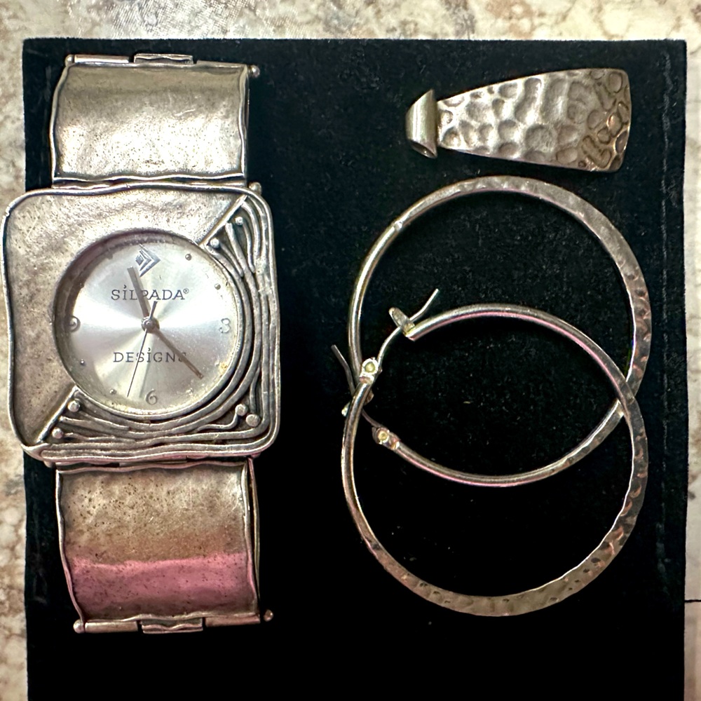 Silpada Sterling Silver set - watch, earrings, and pendant